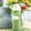Handmade Crochet Water Bottle holderwith Handle Strap, Crochet Lily of The Valley Cup Sleeves Thermal Insulation Bottle Sleeve Boho Bottle Carrier for Hiking Cycling Fitness,Green view 2