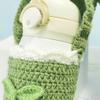 Handmade Crochet Water Bottle holderwith Handle Strap, Crochet Lily of The Valley Cup Sleeves Thermal Insulation Bottle Sleeve Boho Bottle Carrier for Hiking Cycling Fitness,Green view 4