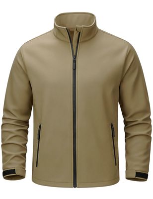 TACVASEN Fleece Jacket Men Softshell Waterproof Rain Jacket Insulated Windbreaker with Zipper Pockets Lightweight for Hiking Athletic Khaki L