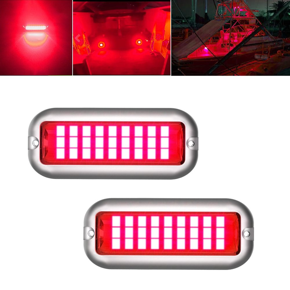 Kingshowstar 2Pcs Marine LED Boat Light,IP68 Waterproof 27LED Boat Interior Deck Pontoon Transom Led Stern Navigation Trailer Light,1200LM,10-24V(Red)