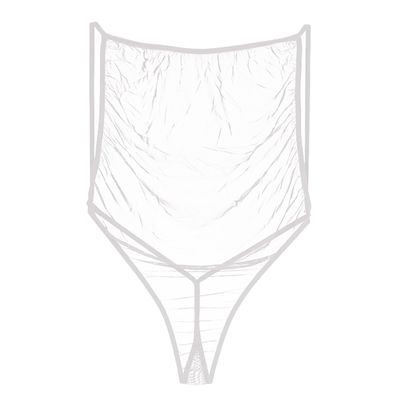 Sissy Men's Hollow Out Bodysuit Sheer Round Neck Sleeveless Shapewear Open Back Party Top Clubwear White