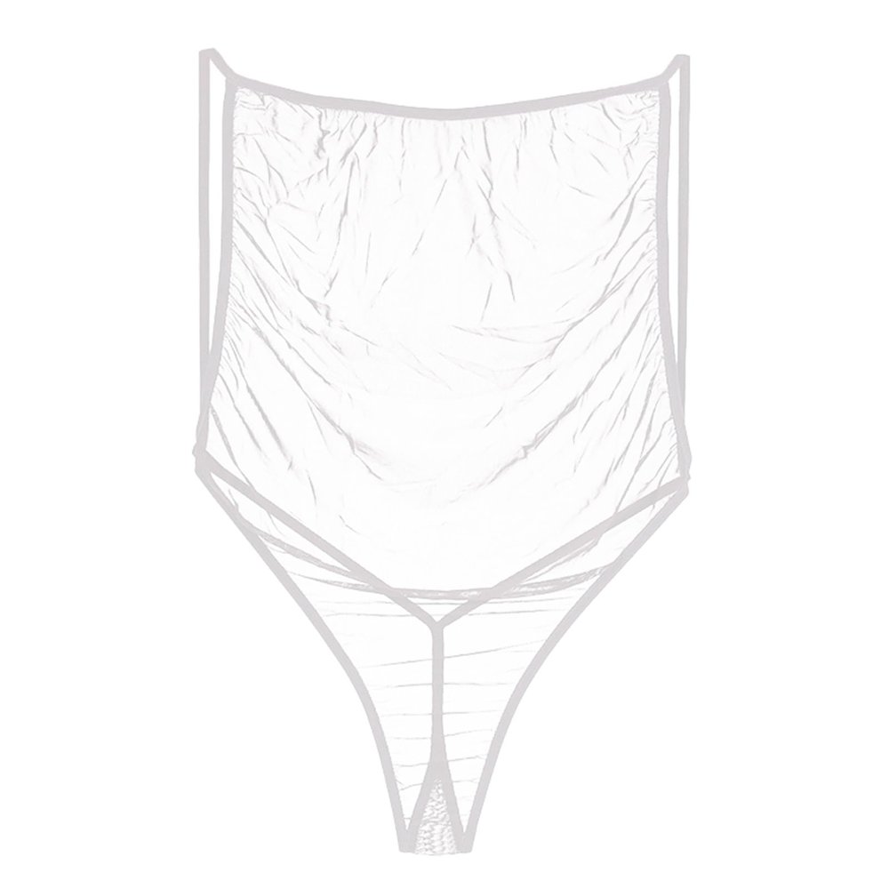 Sissy Men's Hollow Out Bodysuit Sheer Round Neck Sleeveless Shapewear Open Back Party Top Clubwear White