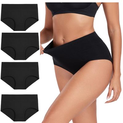 wirarpa Women's Cotton Underwear High Waist Breathable Briefs Soft Underpants Ladies Stretch Panties 4 Pack Dark Black X-Small