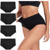 wirarpa Women's Cotton Underwear High Waist Breathable Briefs Soft Underpants Ladies Stretch Panties 4 Pack Dark Black X-Small