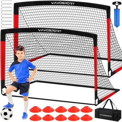 Kids Soccer Goals for Backyard Set, 2 of 6x4 ft Portable Pop Up Soccer Goal Training Equipment, Soccer Net with Soccer Ball, Ladder, Cones, Soccer Set for Youth Toddler Games, Sports