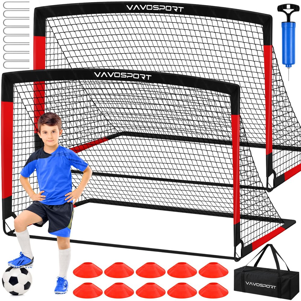 Kids Soccer Goals for Backyard Set, 2 of 6x4 ft Portable Pop Up Soccer Goal Training Equipment, Soccer Net with Soccer Ball, Ladder, Cones, Soccer Set for Youth Toddler Games, Sports