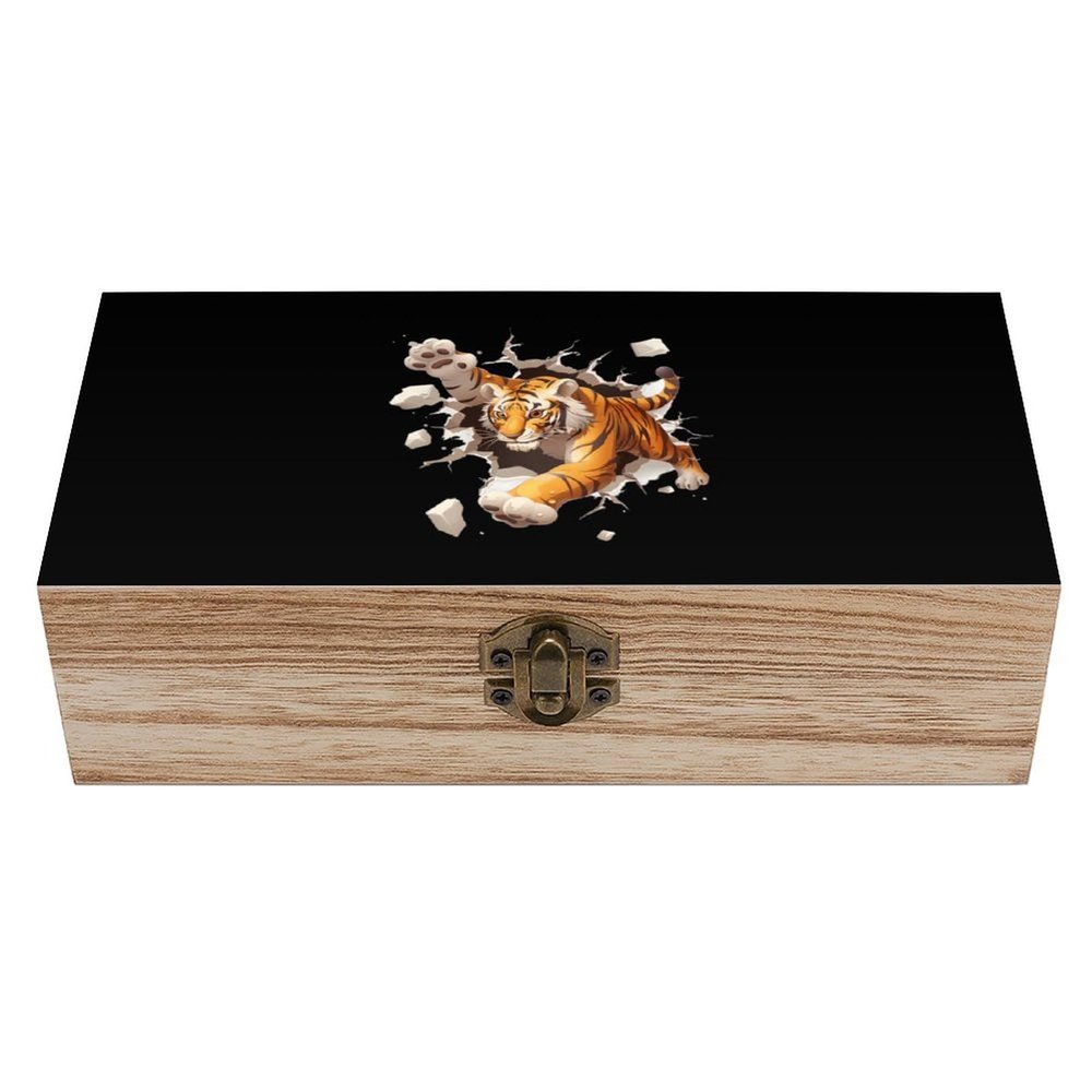 Cute Tiger Wooden Storage Box Decorative Boxes with Lids Memory Box Jewelry Organizer for Women Men