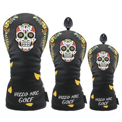Smallan Colorful Skeleton Golf Club Covers Leather Headcovers Set Fits Driver Fairway Wood Hybrid Utility Putter Iron Wedge Headcover Fits All Major Brands (for 3pcs)