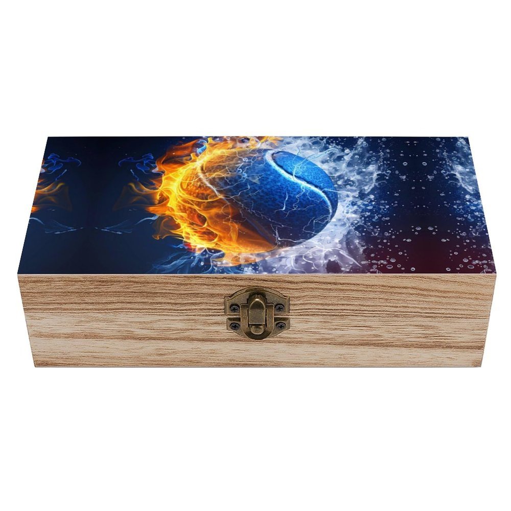Ice&fire-Tennis Wooden Storage Box Decorative Boxes with Lids Memory Box Jewelry Organizer for Women Men