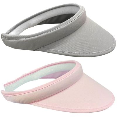 2 Pack Sun Visor Hats Women Men Clip On Wide Brim Visors Hat Outdoor Sports Golf Beach Travel Tennis Caps (Grey+Light Pink)