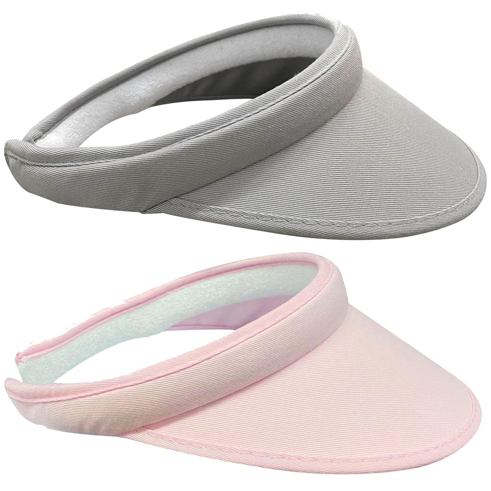 2 Pack Sun Visor Hats Women Men Clip On Wide Brim Visors Hat Outdoor Sports Golf Beach Travel Tennis Caps (Grey+Light Pink)