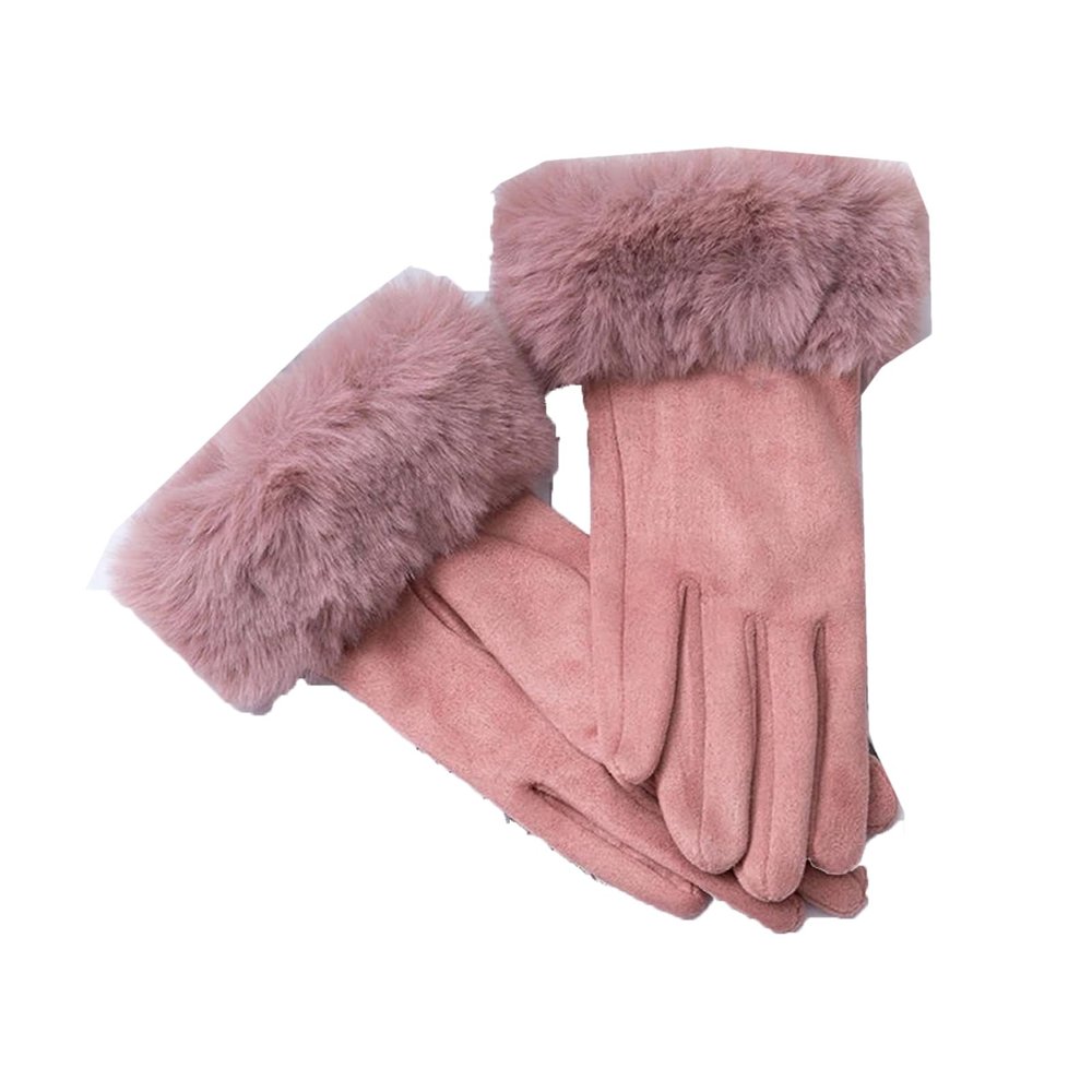 Women's Winter Thicken Full Finger Leather Sports Cycling Warm Gloves Pink One Size