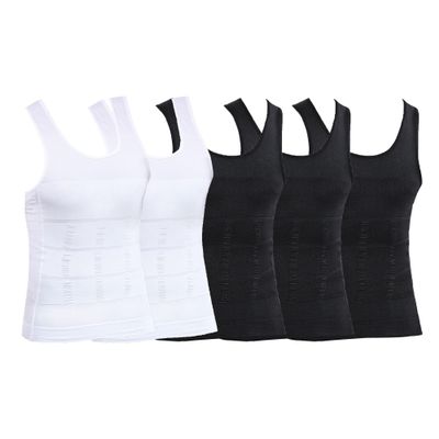 JEKE-DG Men's Sleeveless Body Shaper T-Shirt Breathable Compression Workout Vest 5 Pack Slimming Tummy Shapewear (Color1,XXL)
