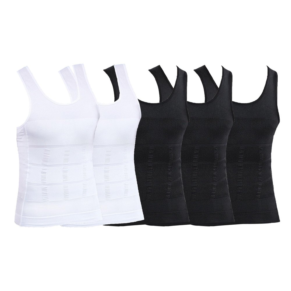 JEKE-DG Men's Sleeveless Body Shaper T-Shirt Breathable Compression Workout Vest 5 Pack Slimming Tummy Shapewear (Color1,XXL)