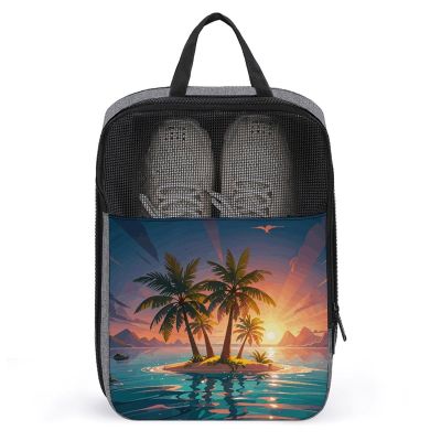 Shoe Bags for Travel Sunrise Tropical Palm Tree Island Shoe Pouch with Zipper Breathable Golf Shoe Bag for Men Women Outside Shoe Storage Organizer for Sport Business Trip Gym