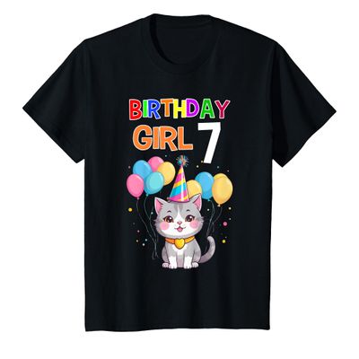 7th Birthday Shirt Funny Cat 7 Years Cat Birthday Girl 7 T-Shirt