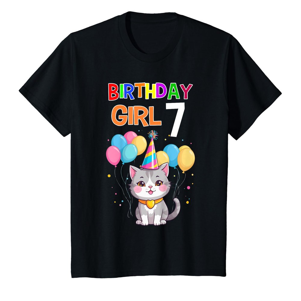 7th Birthday Shirt Funny Cat 7 Years Cat Birthday Girl 7 T-Shirt