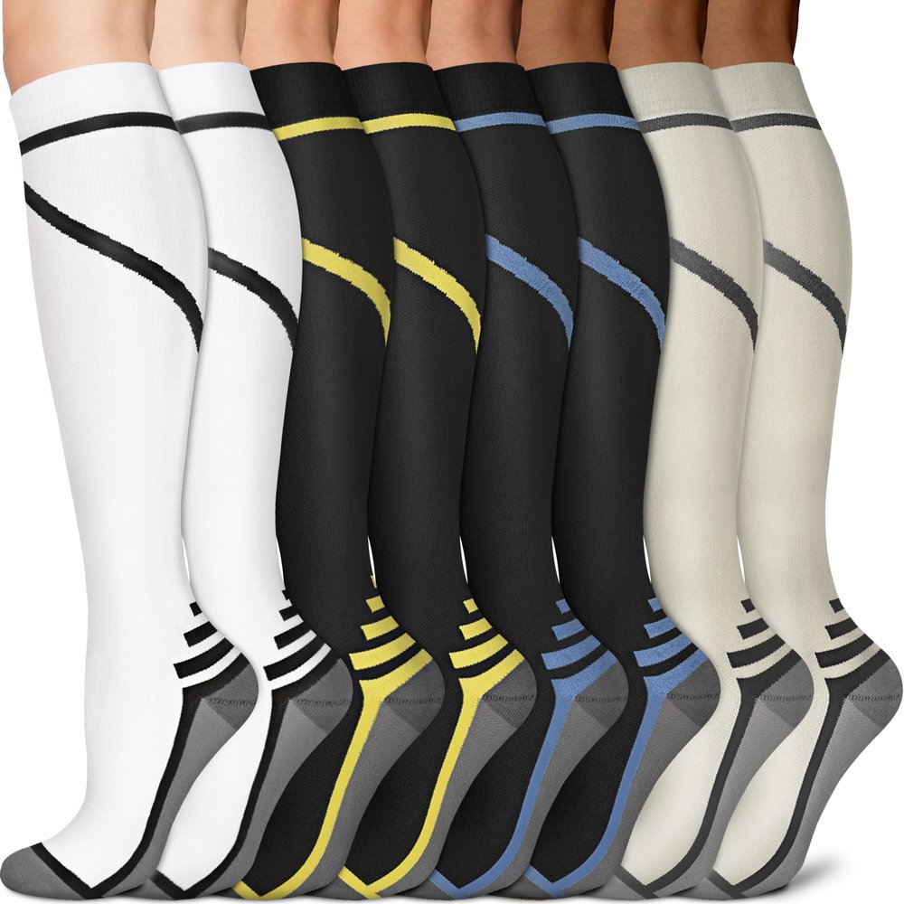 Sooverki Graduated Copper Compression Socks for Men & Women Circulation 8 Pairs 15-20mmHg - Best for Running Athletic Cycling