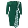 YONGHS Striped Bodycon Midi Dress for Women Long Sleeve Split Hem Pencil Dress Wear to Work Dresses Green X-Large view 1