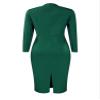YONGHS Striped Bodycon Midi Dress for Women Long Sleeve Split Hem Pencil Dress Wear to Work Dresses Green X-Large view 2