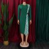 YONGHS Striped Bodycon Midi Dress for Women Long Sleeve Split Hem Pencil Dress Wear to Work Dresses Green X-Large view 4
