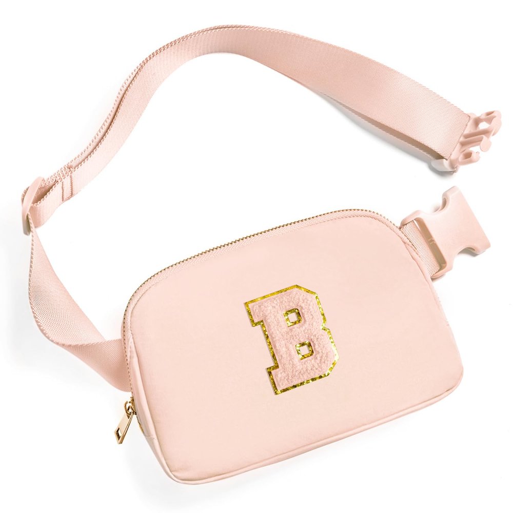 Gitus Gifts for 8 9 10 11 12 Year Old Girls Belt Bag Fanny Pack Crossbody Bags with Initial Letter Patch Cute Stuff Birthday Gifts for Teen Girls Women Personalized Trend Stuff (Coral Pink-B)