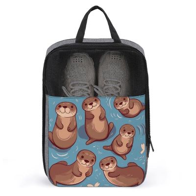 Shoe Bags for Travel Animal Cute Brown Otters Shoe Pouch with Zipper Breathable Golf Shoe Bag for Men Women Outside Shoe Storage Organizer for Sport Business Trip Gym