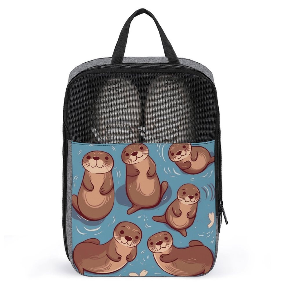 Shoe Bags for Travel Animal Cute Brown Otters Shoe Pouch with Zipper Breathable Golf Shoe Bag for Men Women Outside Shoe Storage Organizer for Sport Business Trip Gym