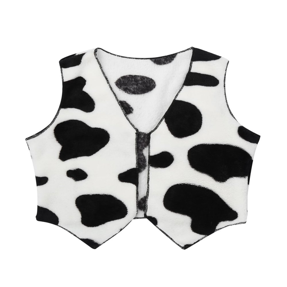 Hansber Unisex Kids Western Cowboys Cowgirls Soft Flannel Vest Cow Printed Vest Waistcoat Tops for Fancy Dress White 4 Years