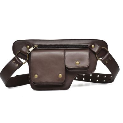 KPYWZER Leather Thigh Drop Leg Bag Retro Fanny Pack Utility Hip Belt Waist Bags Travel Outdoors Waist Pack Coffee