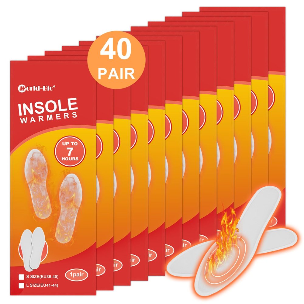 Insole Foot Warmers - Long Lasting Ultra Thin Foot Warmers Disposable for Men Women, Hot Pack for Feet, Air Activated Heated Insoles, Up to 7 Hours of Heat, S(EU36-40), 40Pair