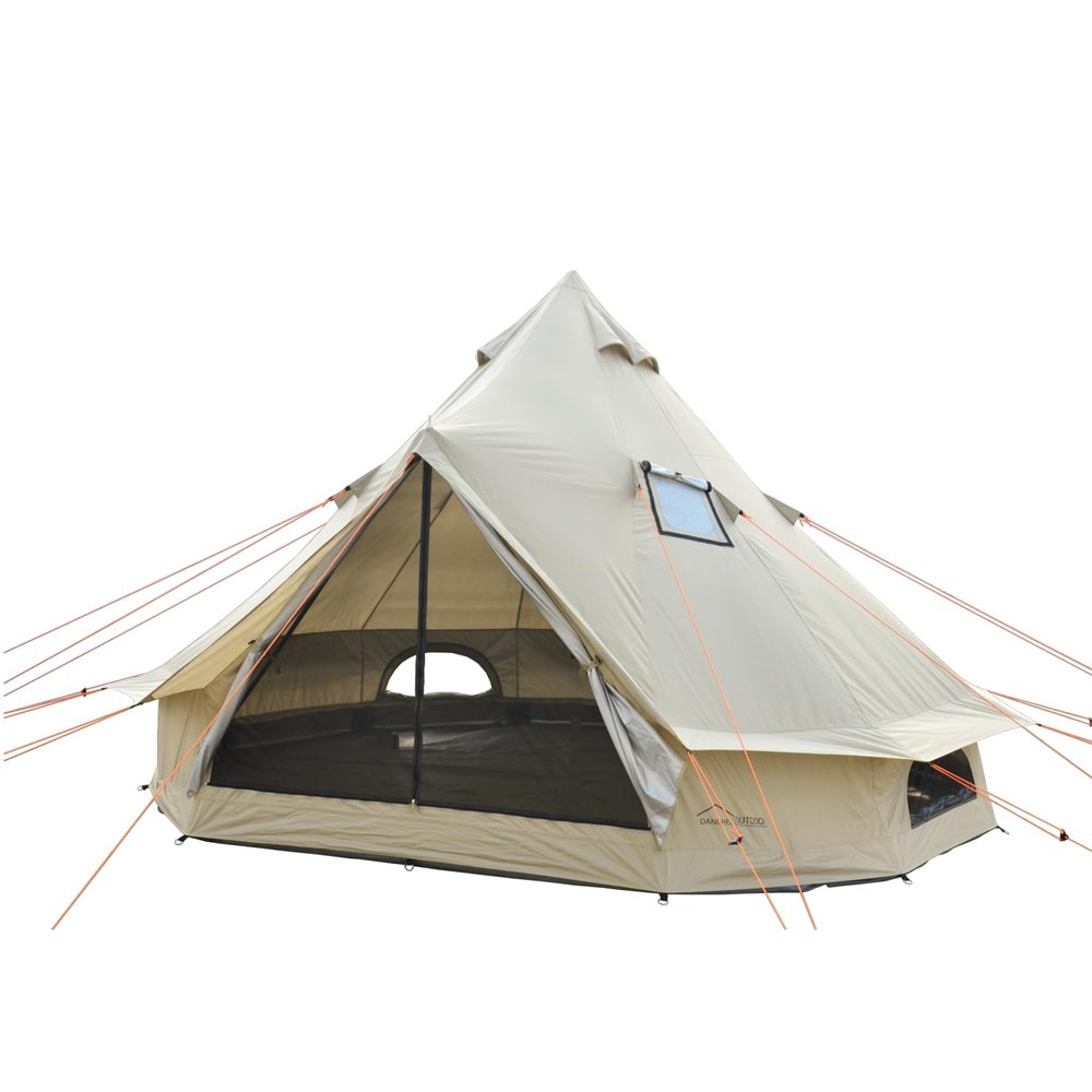 DANCHEL OUTDOOR B2A Waterproof No Center Pole Yurt Spacious Interior Glamping, 4 Season Bell Tent Hot Tent with Stove Jack for 4 Person Camping, 300D Oxford Nylon,4m/13ft Khaki