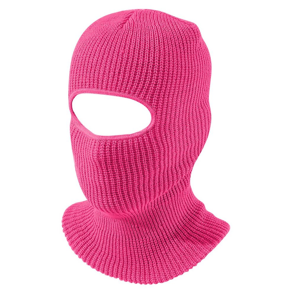 1 Hole Knitted Full Face Cover Adult Winter Ski Balaclava for Outdoors Sports Mask for Women Hot Pink