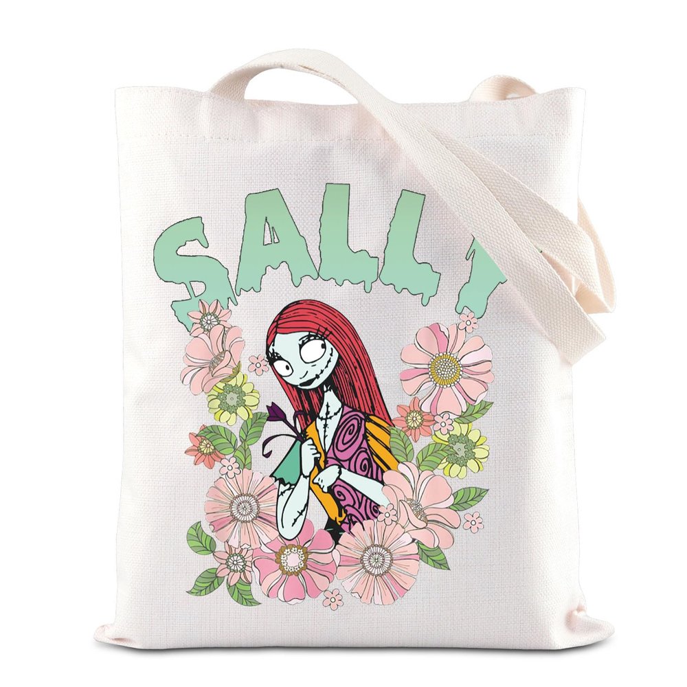ENSIANTH Horror Movie Merch Tote Bag Sally Lover Gift Spooky Season Gift Halloween Skellington Handbag (S flower bag)