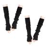 WATAME Arm Warmers Women Winter Long Fingerless Gloves Knitted Wrist Warmers with Thumb Hole Arm Sleeve Pack (Black+Black, 44cm) view 1
