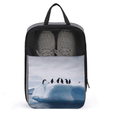 Shoe Bags for Travel Penguins on The Iceberg Shoe Pouch with Zipper Breathable Golf Shoe Bag for Men Women Outside Shoe Storage Organizer for Sport Business Trip Gym