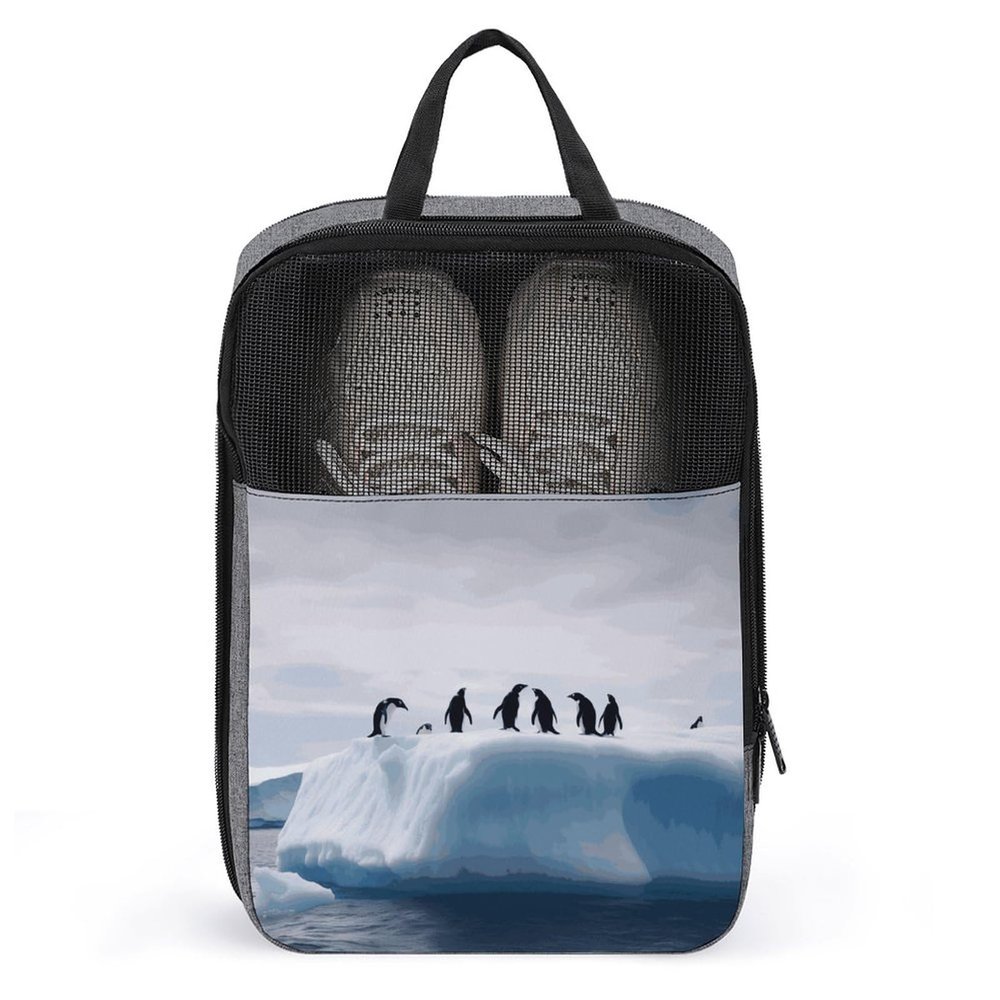Shoe Bags for Travel Penguins on The Iceberg Shoe Pouch with Zipper Breathable Golf Shoe Bag for Men Women Outside Shoe Storage Organizer for Sport Business Trip Gym