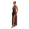 ANKOMINA Women's Sexy V Neck Halter Backless Maxi Dress Ruched High Split Long Bodycon Dresses for Party Cocktail Evening view 3