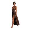 ANKOMINA Women's Sexy V Neck Halter Backless Maxi Dress Ruched High Split Long Bodycon Dresses for Party Cocktail Evening view 4