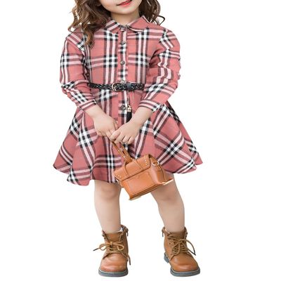 AGQT Toddler Girls Christmas Plaid Dress Buffalo Check Shirt Pink and Black Grid Casual Long Sleeve A-Line Dresses with Belt Holiday Flannel Outfit Size 4-5 Years