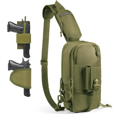 LarKoo Sling Backpak Tactical Chest Pistol Bag Shoulder Bags Crossbody Sling Backpack Holster Bag for Concealed Carry (Green)