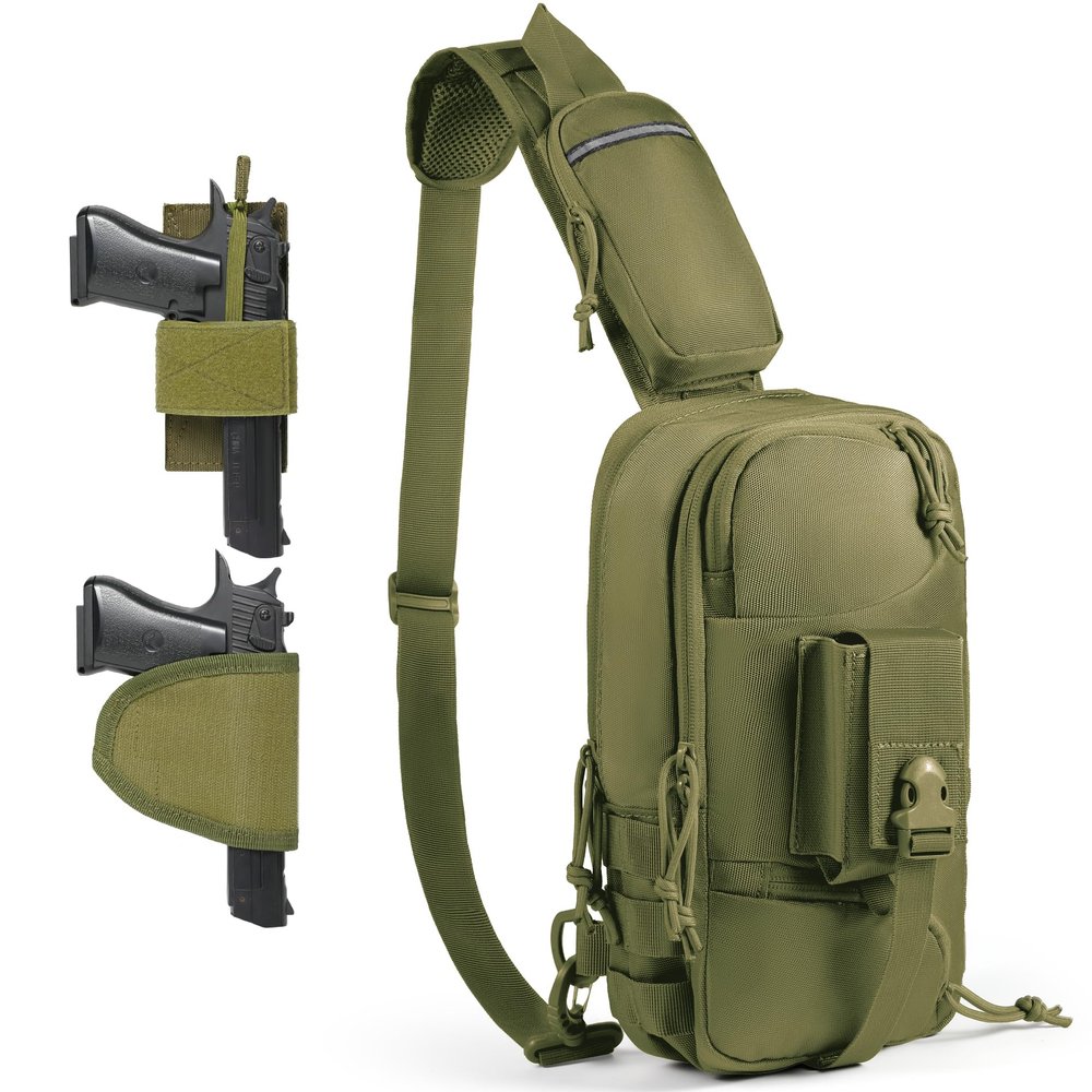 LarKoo Sling Backpak Tactical Chest Pistol Bag Shoulder Bags Crossbody Sling Backpack Holster Bag for Concealed Carry (Green)