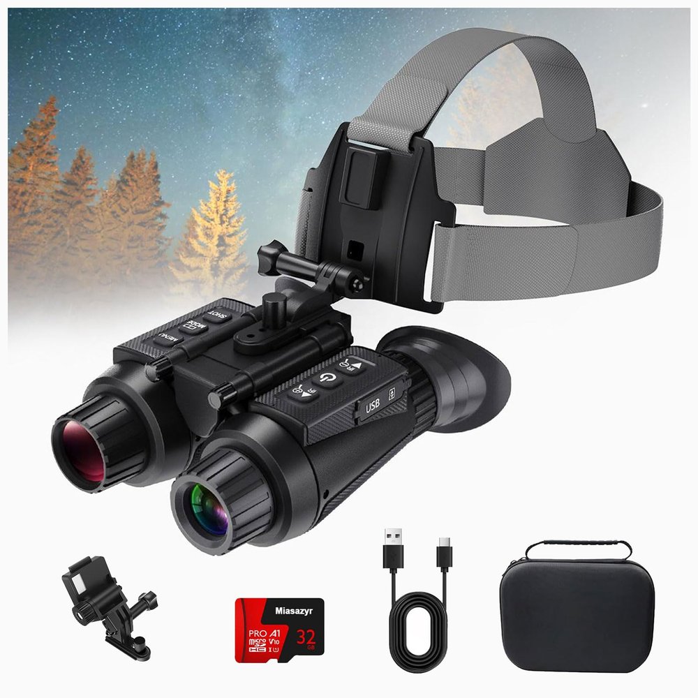 Miasazyr 4K Night Vision Binoculars for Adults, Head-Mounted 3D Night Vision Goggles Camera with 8X Digital Zoom & 7-Level Infrared for Camping, Hiking