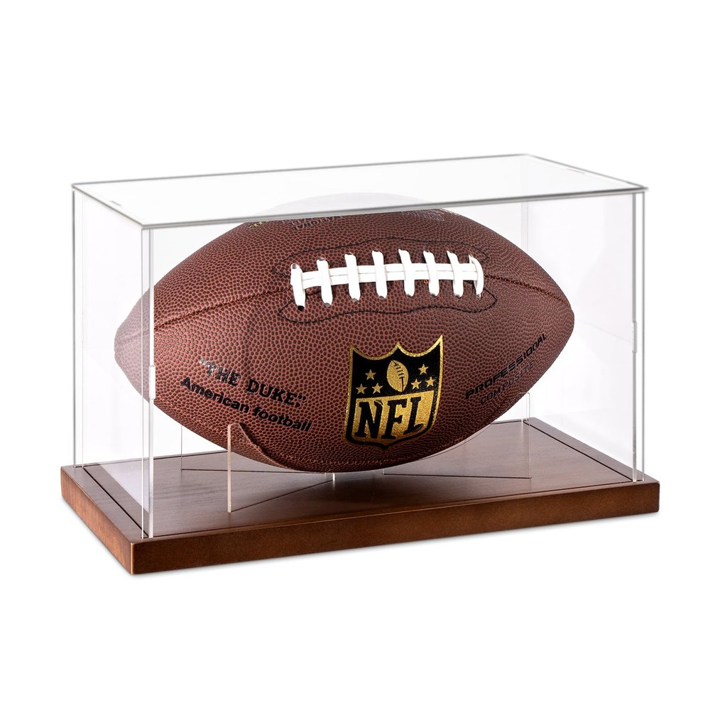 Football Display Case - Clear Acrylic Football Case Display Case with Removable Football Stand, Dust and UV Protection Acrylic Display Box for Signed Football Sports Collectibles Memorabilia Display