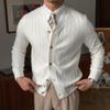 Men's Knitted Ribbed V Neck Sweater Cardigan Button Up Regular Fit Sweater Ribbed Long Sleeve Casual Sweaters (White,Small) view 2