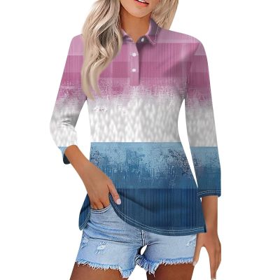 ZYXTIM Women's Polo Shirts Long Sleeve Golf Shirt Quick Dry Sun Protection Performance Sport Tops Stripe Floral Print Blouse