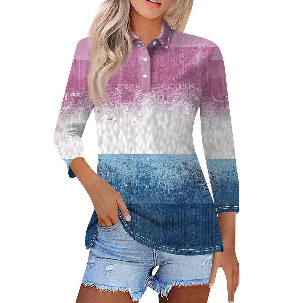 ZYXTIM Women's Polo Shirts Long Sleeve Golf Shirt Quick Dry Sun Protection Performance Sport Tops Stripe Floral Print Blouse