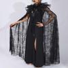 Aukmla Black Lace Cloak Long Sheer Collar Cape Halloween Costume Cosplay Robe for Women view 2