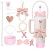 8Pcs Pink Stanley Cup Accessories Set for Stanley Cup 30&40 Oz Tumbler - Silicone Straw Cover Cap and Boot, Letter Charm for Handle, Bow Straw and Charm Decoration, Pearl Water Bottle Handle Strap(X) view 1
