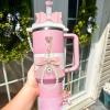 8Pcs Pink Stanley Cup Accessories Set for Stanley Cup 30&40 Oz Tumbler - Silicone Straw Cover Cap and Boot, Letter Charm for Handle, Bow Straw and Charm Decoration, Pearl Water Bottle Handle Strap(X) view 3